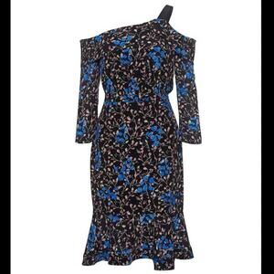 SALONI Tricia Off-the-Shoulder Silk Floral Ruffled Dress Sz 10